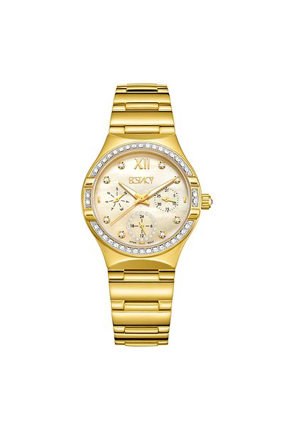ECSTACY Women's Multi Function Beige Dial Watch - E23608-GBGMC