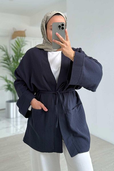 Ka Hijab Muslin Kimono - Navy Blue