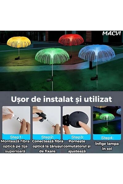 MACVI Set 2 Lampi Solare Decorative Macvi® pentru Gradina Design Palmier/Jellyfish, LED RGB, 8 Moduri