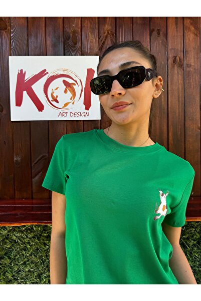 Butik Αγάπη για τις γάτες / Γυναικείο μπλουζάκι σε πράσινο χρώμα