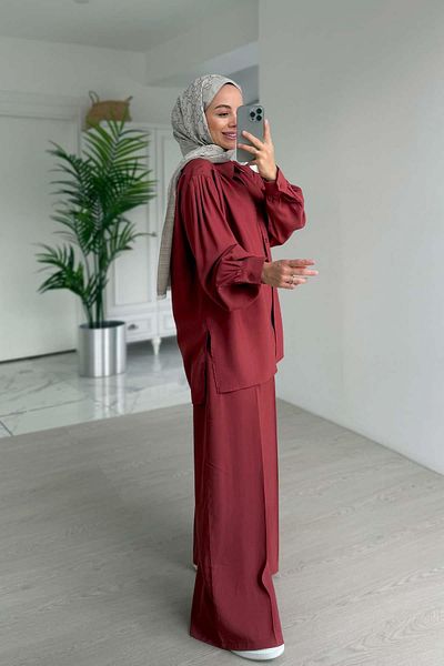 Ka Hijab Pile Detailed Double Suit - Tile