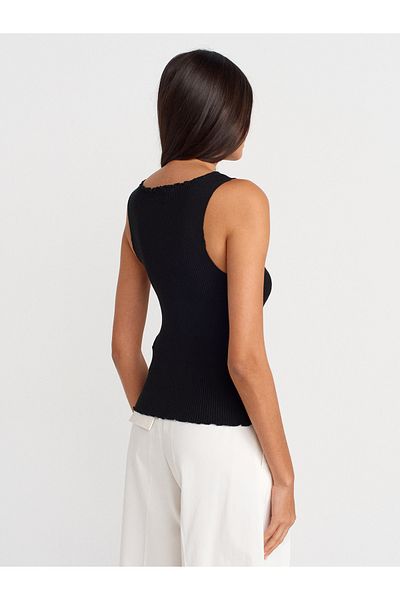 Dilvin 60972 Corded Buttoned Slim Knitwear Vest-Black