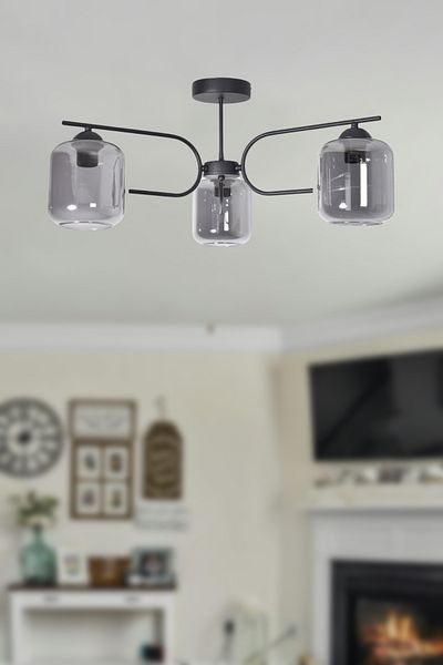 Modavize Aloha Modern Design Living Room Bedroom Kitchen Black Color Smoked Glass 3-Piece Chandelier