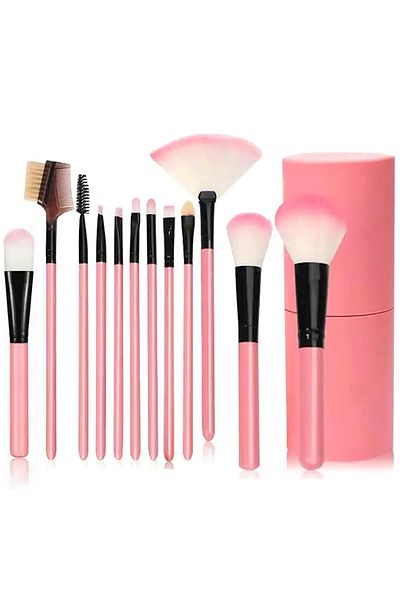 OEM Set of 12 makeup brushes, storage box, plastic, pink