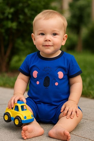 baume clothes Koala Printed Sax Blue Baby Boy Romper (Puppy)