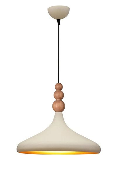 Modavize Nil Modern Design Wooden Detailed Metal Cafe - Kitchen Cream Color Single Chandelier (35 cm)