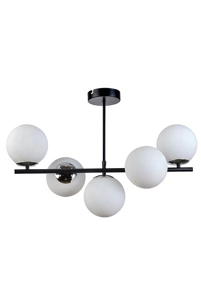 Modavize Roma Modern 5-Piece Chandelier - Living Room Dining Room, Kitchen, Black Color, White Glass, Row