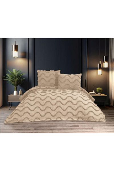 HZR Ekol Ivy Model 3 Piece Cappuccino Color 1 Bedspread (240X250 cm)+2 Pillowcases (50X70) cm
