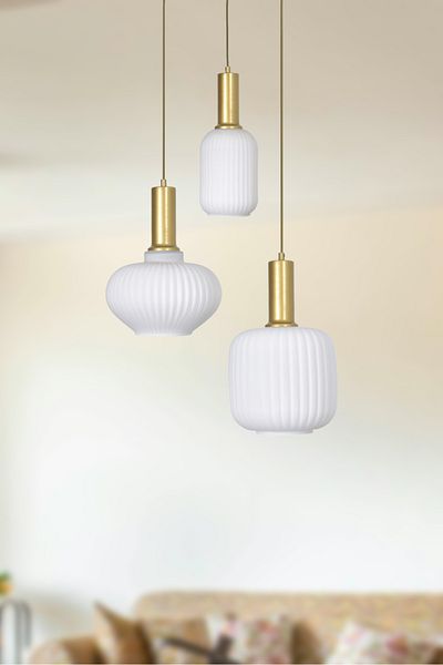 Modavize Taksim Modern Design Cafe - Kitchen - Living Room - Living Room Colorful Glass 3-Piece Chandelier