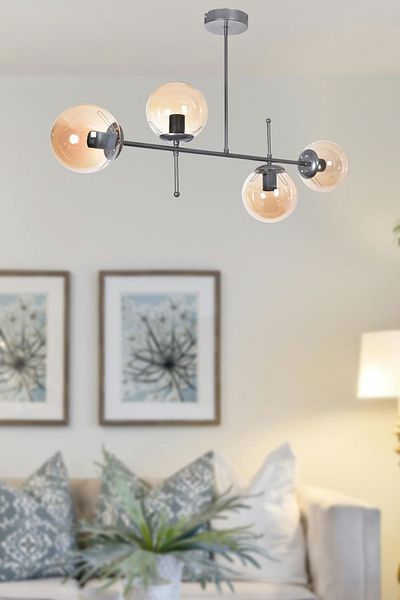 Modavize Feris Gray Colored Modern Design 4-Piece Chandelier - Honey Glass Bedroom