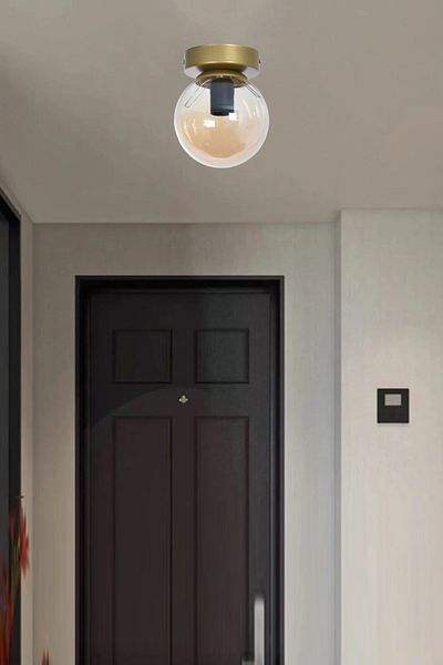 Modavize Çaça Modern Living Room - Gold Antique Colored Ceiling Plate - Honey Glass Single Chandelier