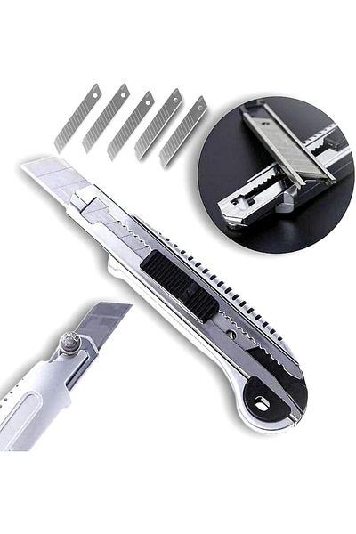 MTI Utility Knife with 5pcs Blade Cutter Refill Blade Set with Blade Changing 1 Cutter & 5 Blades