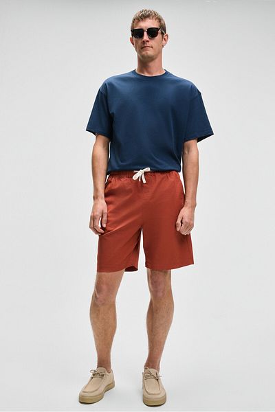 GRIMELANGE Lasper men's Stretch Fabric side pockets elastic waist Relaxed Fit tile color shorts