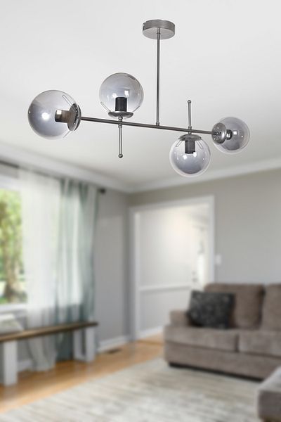 Modavize Feris Gray Smoked Glass 4-Piece Chandelier - Modern Design Living Room and Kitchen Bedroom