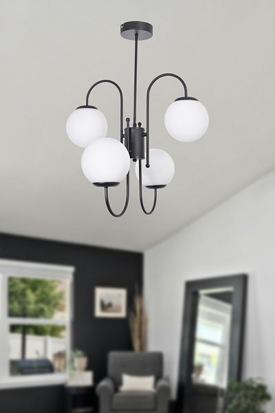 Modavize Dream Modern Design - غرفة المعيشة وغرفة الطعام والمطبخ مجموعة ثريا مكونة من 4 قطع، زجاج أبيض وأسود
