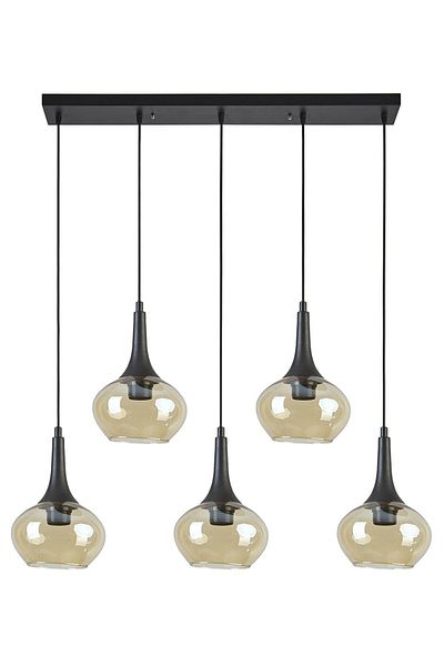 Modavize Nero Modern Design - Cafe Kitchen Living Room 5-Piece Chandelier Set, Honey Glass and Row
