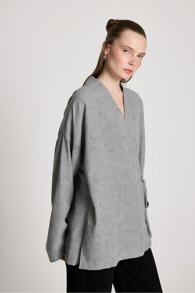 minaaise Bellamy Laced Linen Kimono Gray