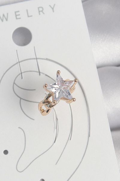 Clariss Brass Gold Color Zircon Stone Star Model Women's Cartilage Earrings