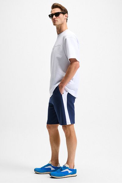 GRIMELANGE Kepa Men's Elastic Waist Relaxed Fit Navy Blue Shorts with Pockets