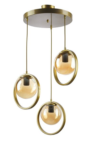 Modavize Nina Modern Living Room - Closed Glass Triple Chandelier with Metal Ring - Kitchen and Bedroom