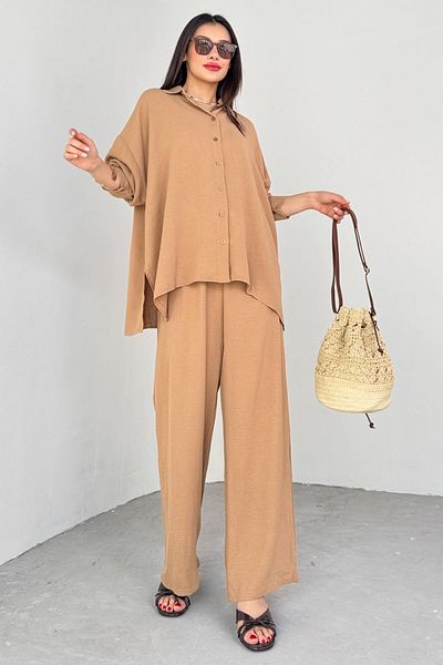 Cappmoda TKM-13263 Πουκάμισο Mink Loose Παντελόνι Σετ δύο τεμαχίων
