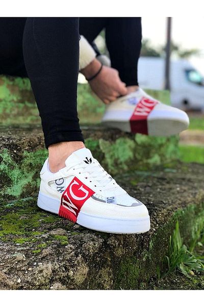 Byshoes Wagoon WG202 White Red Men's Casual Shoes