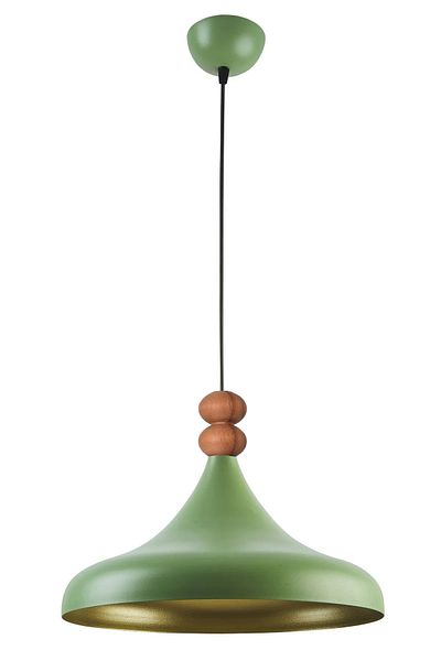 Modavize Nil Modern Design Wooden Detailed Metal Cafe - Kitchen Green Color Single Chandelier (35 cm)
