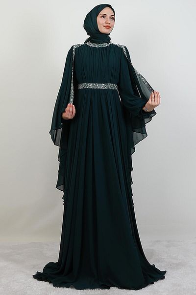 GİYZAMİLA Βραδινό φόρεμα Tutku Chiffon Emerald