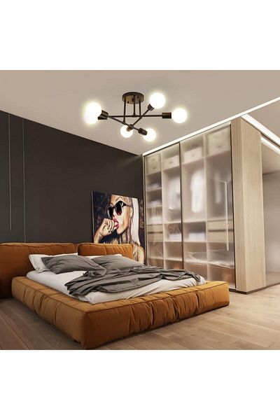 Modavize 6-Piece Spider Cross Living Room - Black Chandelier - Light Bulb-Free Ceiling Plate for Kitchen and Bedroom