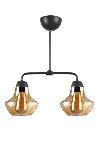 Modavize Star Modern Black Colored 2-Piece Chandelier - Living Room and Bedroom with Honey Glass