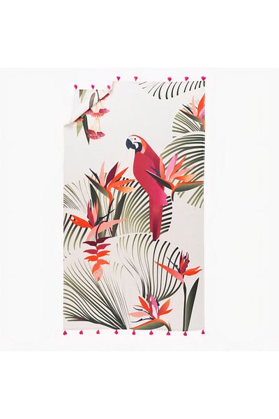 Havlu Denizi Ev Tekstil Ürünleri Colorful Beach Towel with Tassel and Print Detail