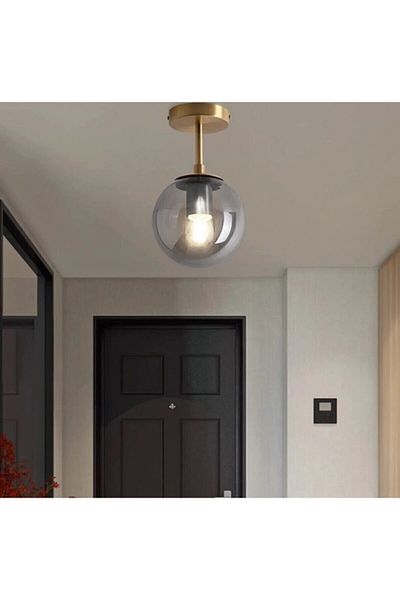 Modavize Gold Antique Color Smoked - Glass Single Ceiling Plate Chandelier Mini Living Room Kitchen Bedroom