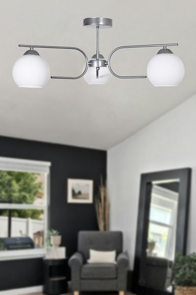 Modavize Aloha Modern Design Living Room Bedroom Kitchen Gray Color 3-Piece Chandelier with White Glass