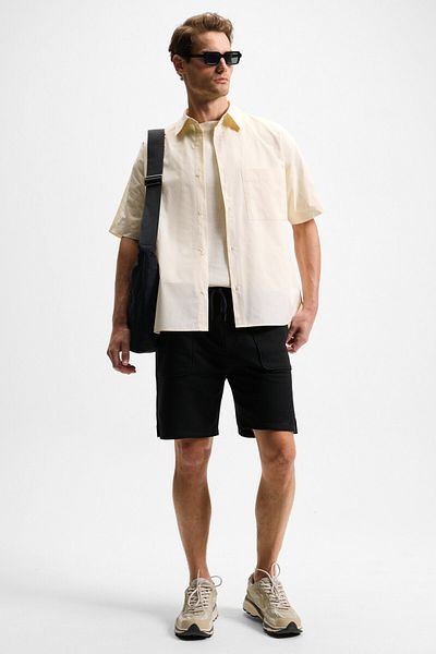 GRIMELANGE Gauci Men's Relaxed Black Shorts with Elastic Waist and Side and Back Pockets