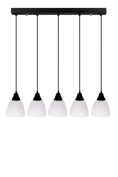 Modavize Daniel Modern Decorative 5-Piece Chandelier - Black and White Glass, Row Living Room, Kitchen and Bedroom Set