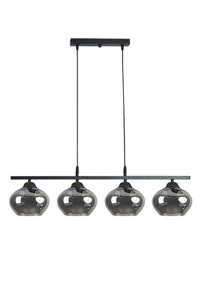 Modavize Albert Modern Living Room - 4-Piece Smoked Glass Dining Table Set, Black Color Row Chandelier