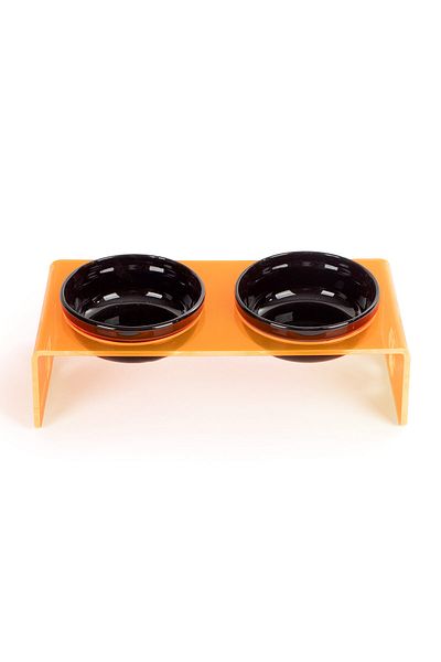 GOBYPET 2 Pack Orange Plexi Decorative Cat and Dog Ceramic Food & Water Bowl Mat Gift