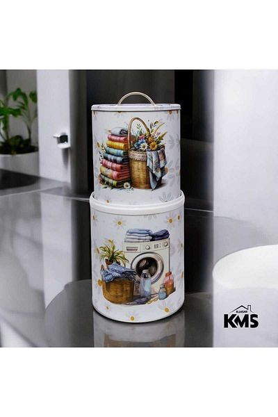 KMS Kumsar 2-Piece Metal Detergent Dispenser Patterned Storage Container