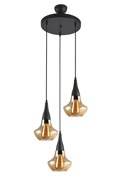 Modavize Fora Modern Design 3-Piece Black Chandelier - Pendant Lamp for Living Room, Kitchen and Bedroom with Honey Glass