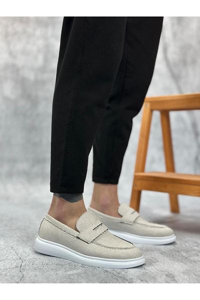 Byshoes Ba0355 Laceless Linen White Classic Corcik Men's Shoes