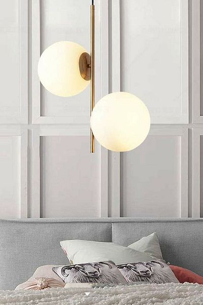 Modavize Vitaly 2-Piece Modern Living Room - Gold Antique Chandelier with White Globe Glass for Kitchen and Bedroom