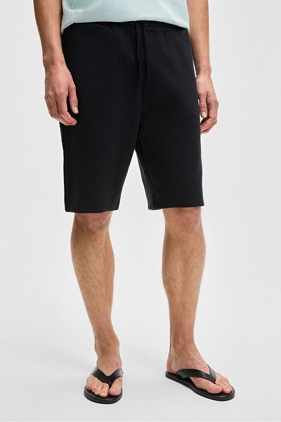 GRIMELANGE Hujsen Men's Relaxed Fit Black Shorts with Elastic Waistband Pockets