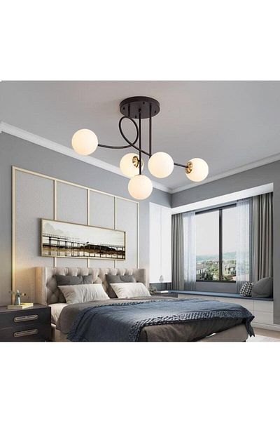 Modavize Jade Luxury Modern Living Room - 5-Piece Black Chandelier Set with White Glass - Kitchen and Bedroom