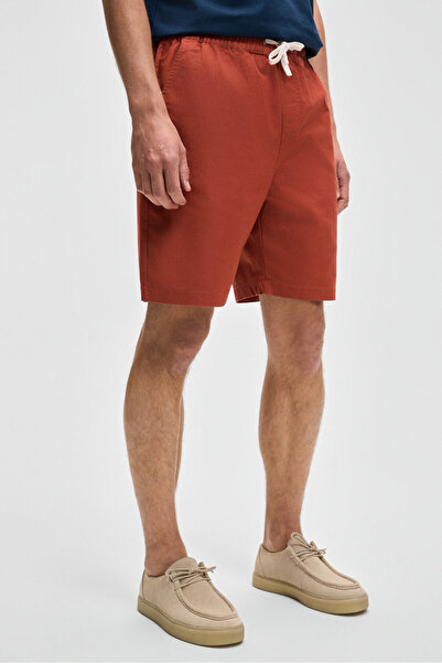 GRIMELANGE LASPER Erkek Likralı Yanları Cepli Beli Lastikli Relaxed Fit Kiremit Rengi Şort