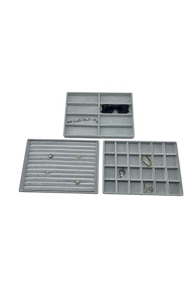 MeGass Dekor Suede Fabric Gray Color 34/24 cm Set of 3 Jewelry Trays in Drawer