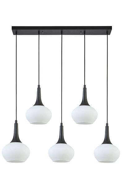 Modavize Nero Modern Design - Cafe, Kitchen, Living Room White Glass 5-Piece Chandelier Set