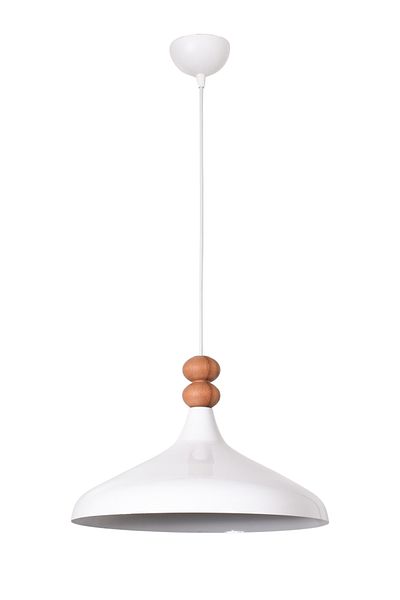 Modavize Nil Modern Design Wooden Detailed Metal Cafe - Kitchen White Color Single Chandelier (35 cm)