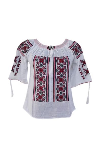 OEM Bluza tip ie dama, Maneca Scurta, Model Traditional, Bumbac, Broderie Rosu-Negru