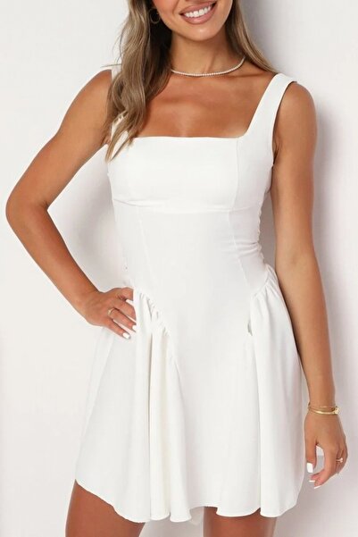 FashionForYou MARA casual day dress, babydoll cut and bow, WHITE