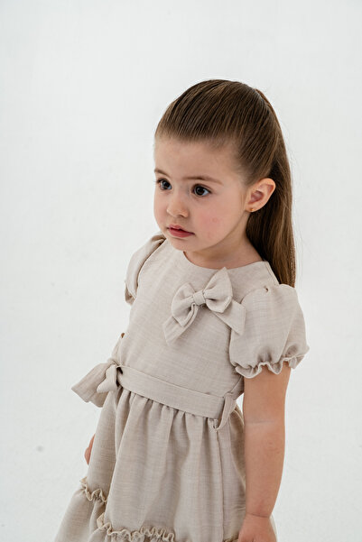 Titimixkids Girl's Dress with Bow and Belted Waist, Linen Fabric